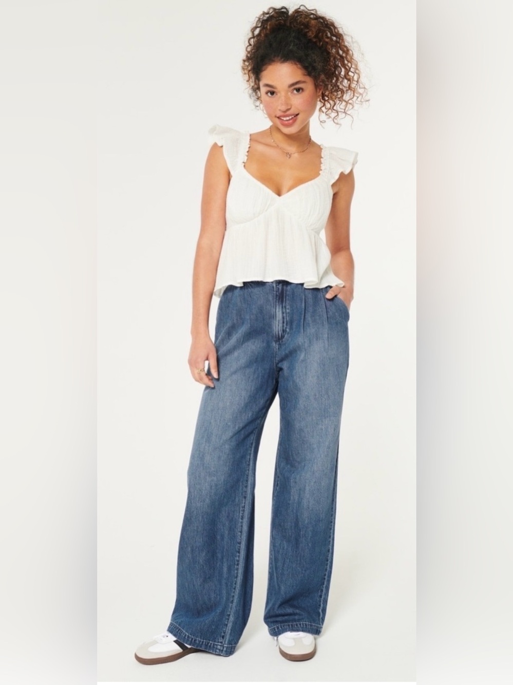 Hollister Livvy Ultra High Rise Wide Leg Medium Wash Pleated Front Jeans Sz XXL